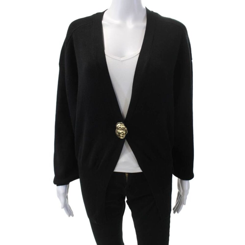 Commense Women's Long Sleeves Snap Button Cardigan Sweater Black Size S